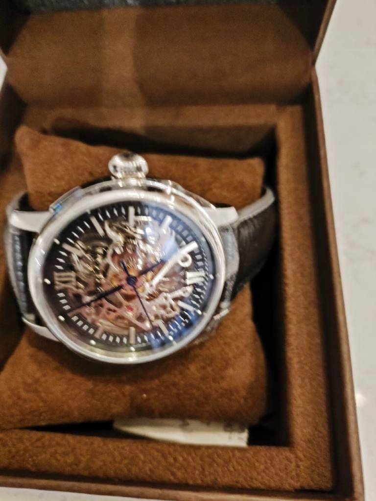 Gents, mens, automatic skeleton watch, new in box