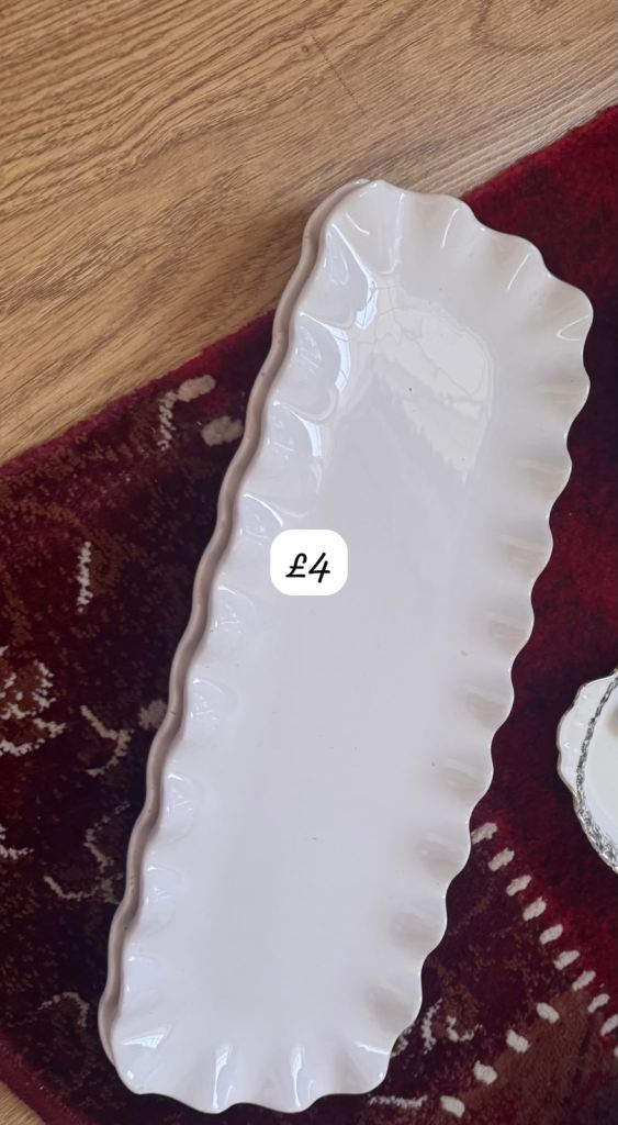 White Ceramic Ruffled Serving Tray