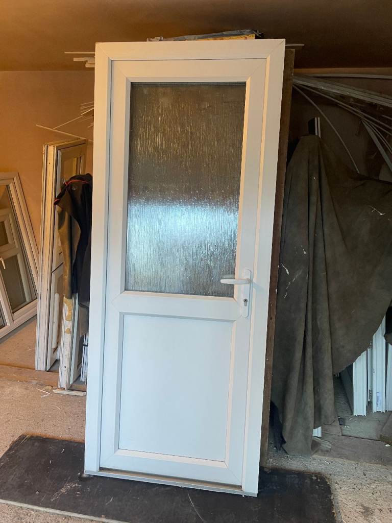 UPVC DOOR 201 x 83 cm - BEAUTIFUL UPVC DOUBLE GLAZED DOOR - OBSCURE GLASS (REF: DX204)