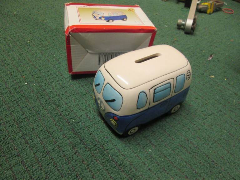 VW Camper Van themed money box Finished in a high gloss glaze 