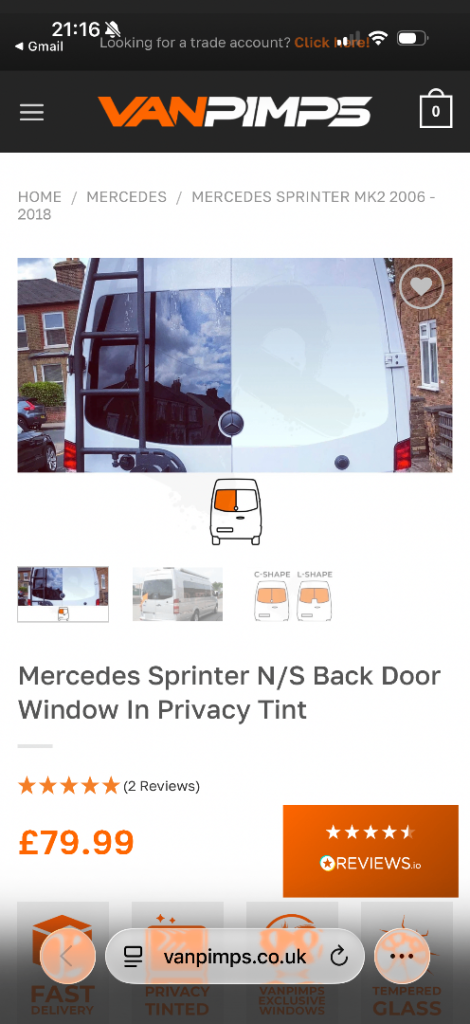 Mercedes Sprinter back door window brand new in box