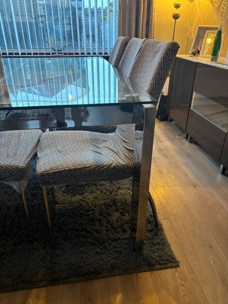 Next Glass & Chrome Dinning Table & 6 Chairs