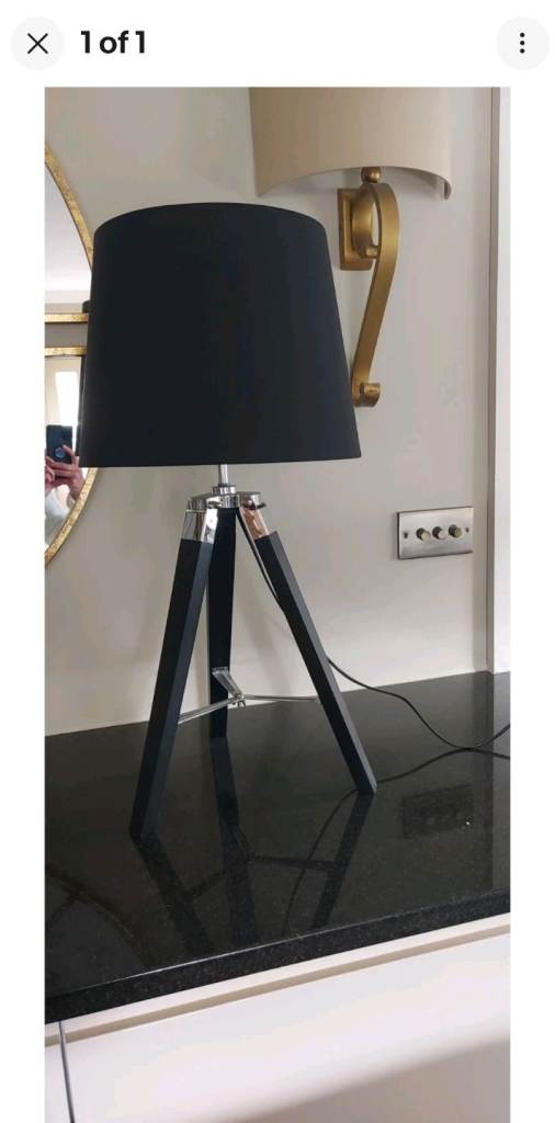 Tripod table lamp, black and silver