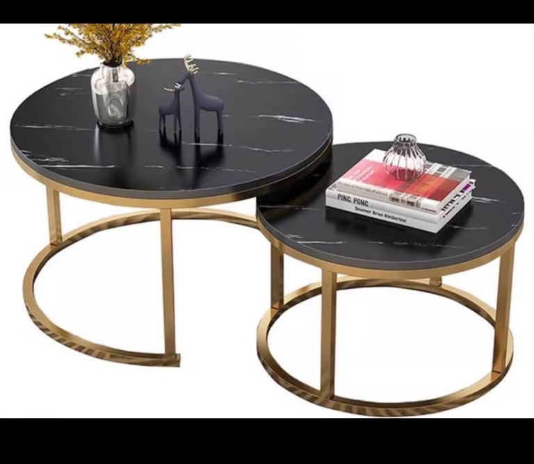 KORVIXA Black Marble Effect Nesting Coffee Tables – Brand New