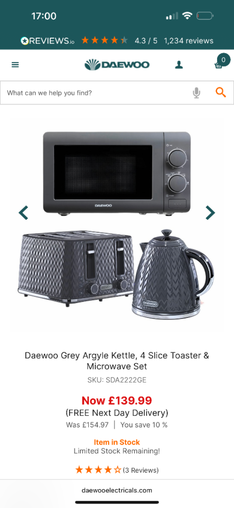 Three piece toaster microwave kettle 