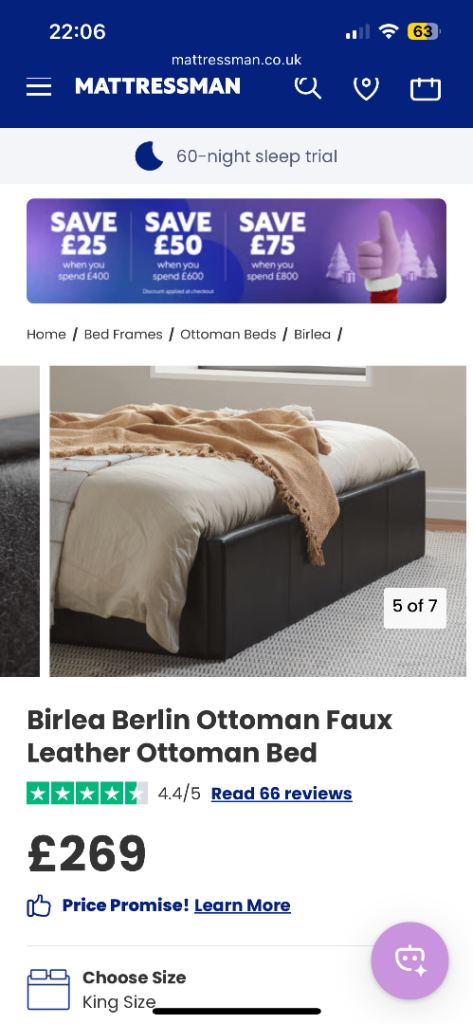 King size Mattress (still in packaging) & Ottoman Storage Bed