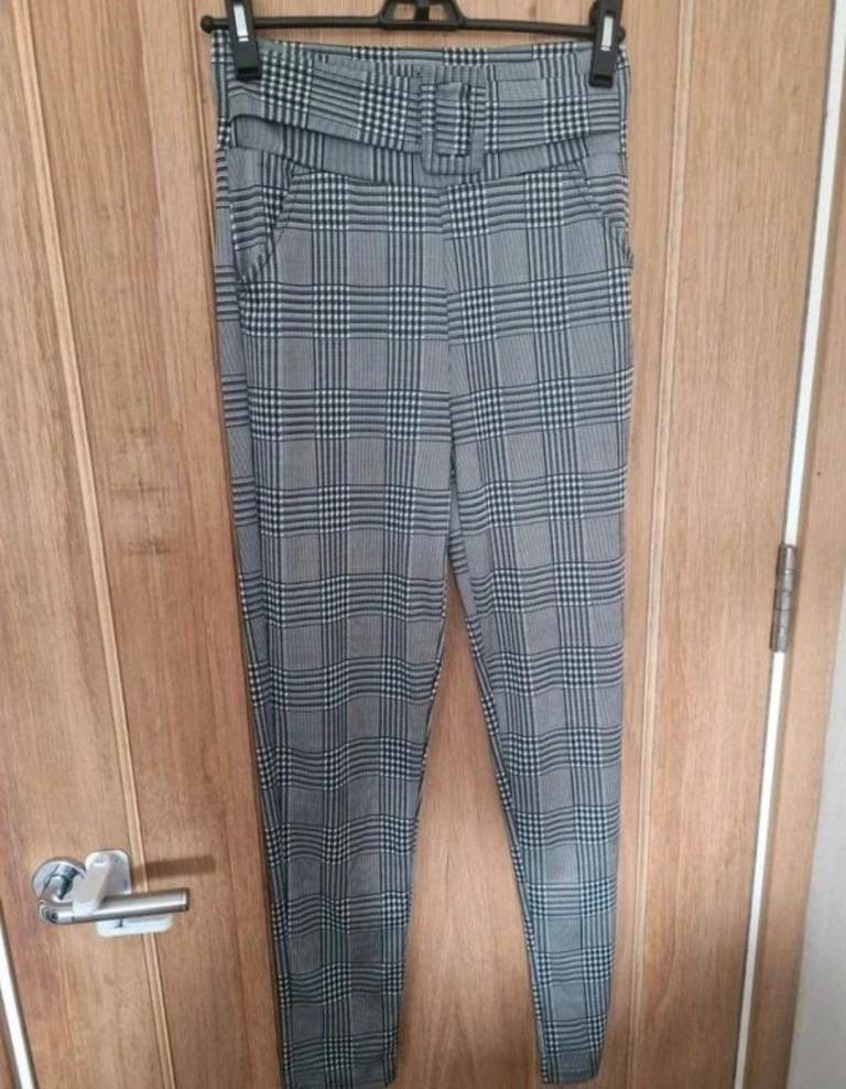 Grey plaid trousers UK 8 - super good condition