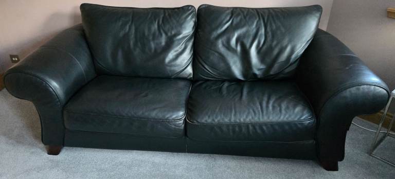 Black leather 3 seater sofa