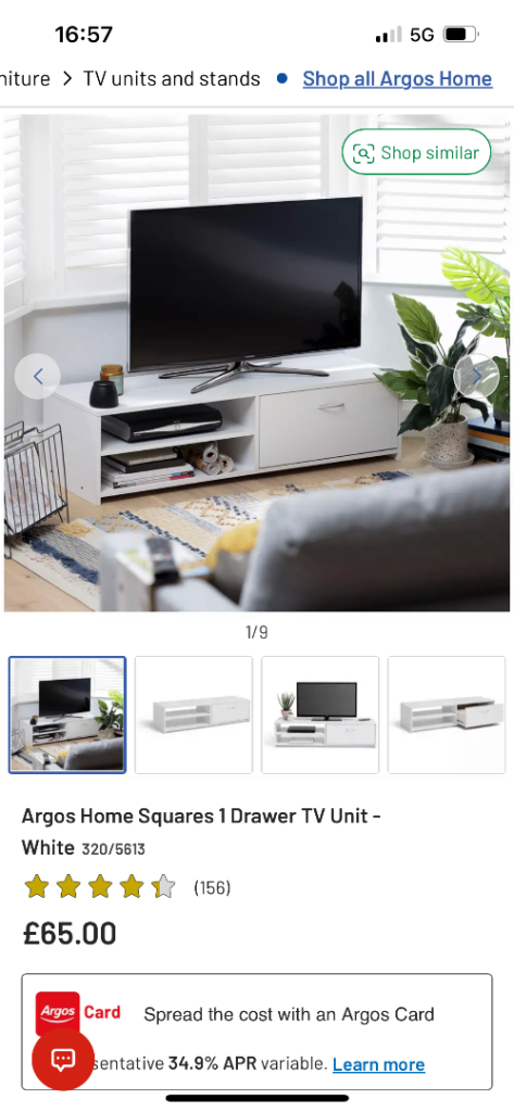 Argos Home Squares 1 Drawer TV Unit - White RRP: £65