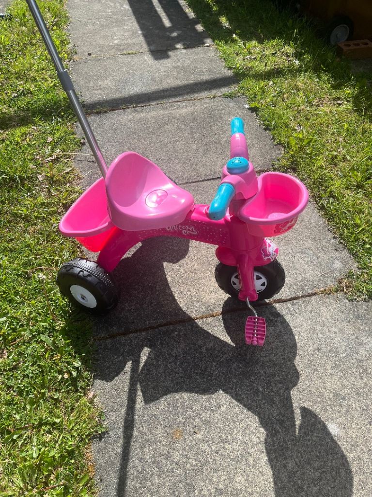 Kids Pink Unicorn Tricycle with Parent Handle – Good Condition