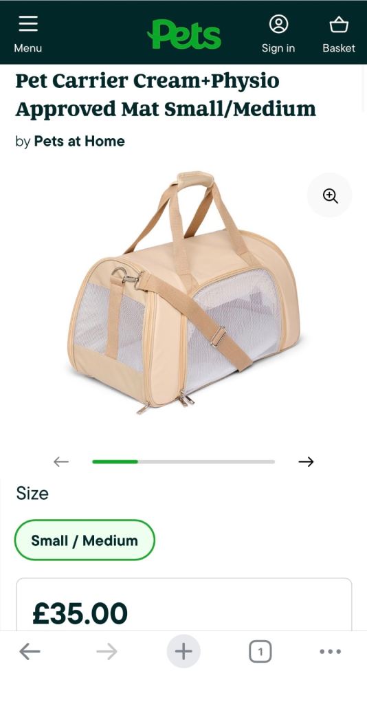 Pets at Home Breathable Folding Pet Carrier Cream+Physio Approved Mat Small/Medium