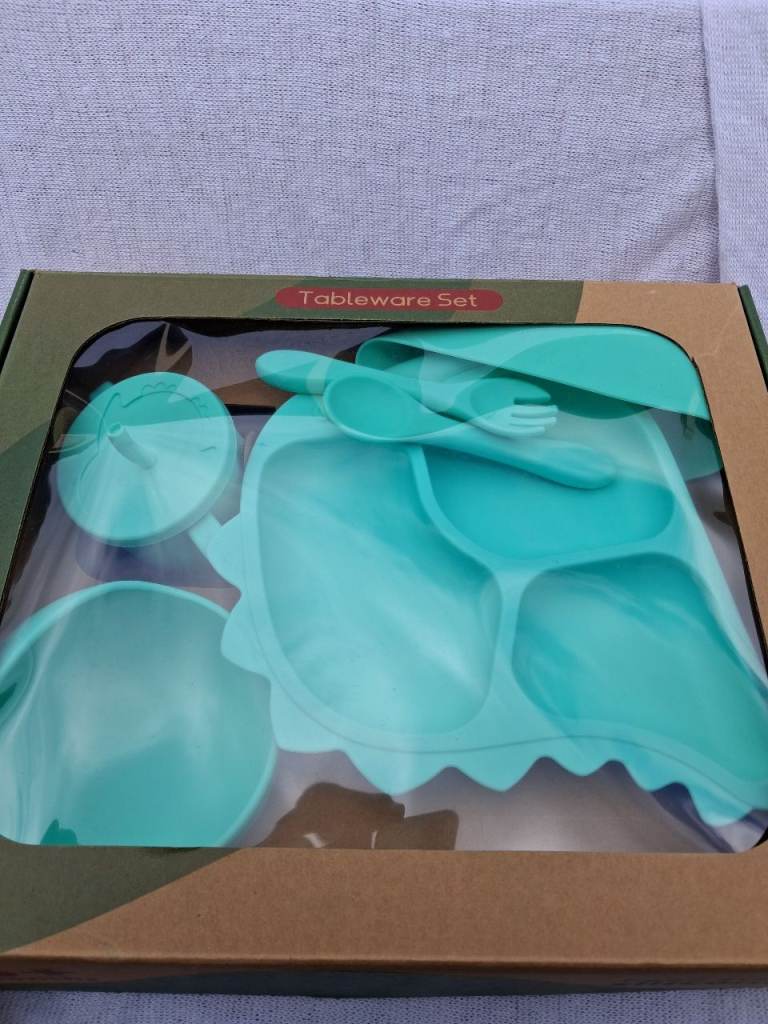 New Baby Tableware Set - Green Dinosaur Design