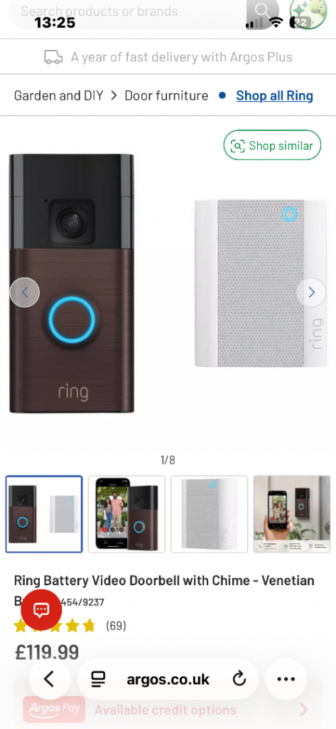 Ring Battery Video Doorbell with Chime - Venetian, NEW £85