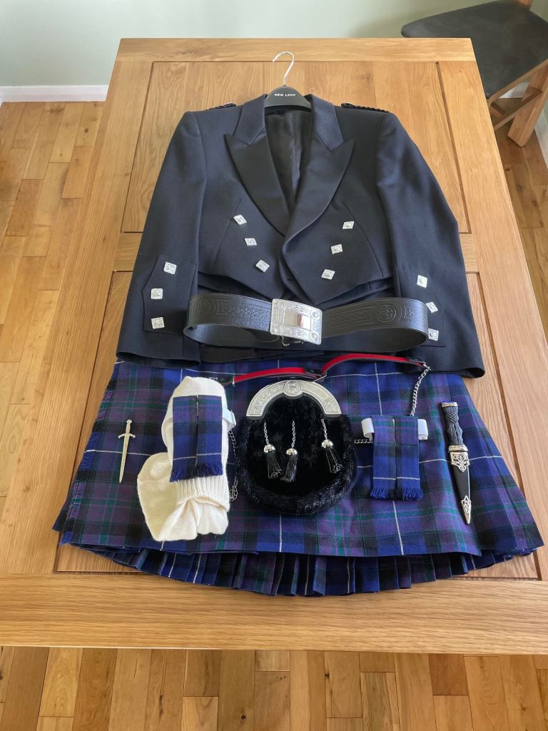 Men's 8-Yard Wool Prince Charlie Kilt Outfit - Pride of Scotland Tartan, Waist 36 / Chest 42