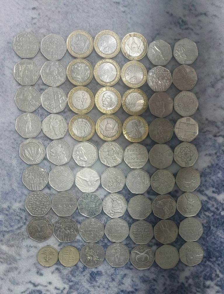 Selection of UK 50p and £2 Coins for Collectors