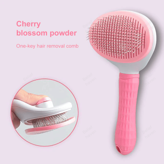 Pink Pet Grooming Brush with One-Key Hair Removal