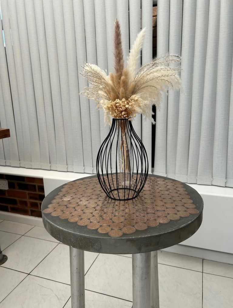 Vintage British Coin Table- Concrete with Industrial Aliminium Legs