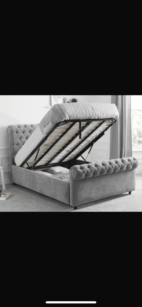 Grey Velvet Ottoman Storage Bed