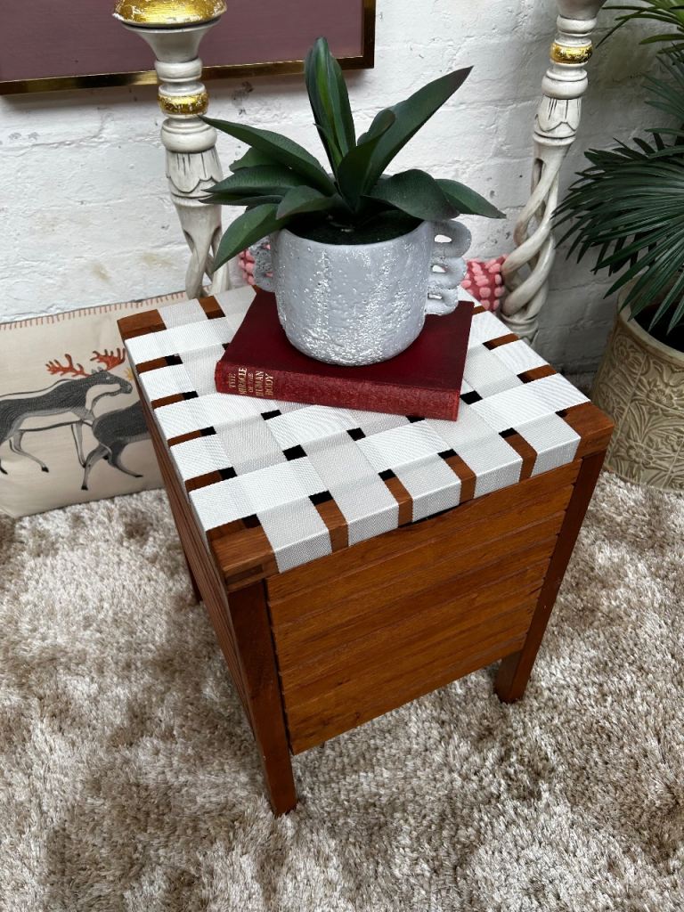 Wooden Storage Box / Side Table with Woven Top