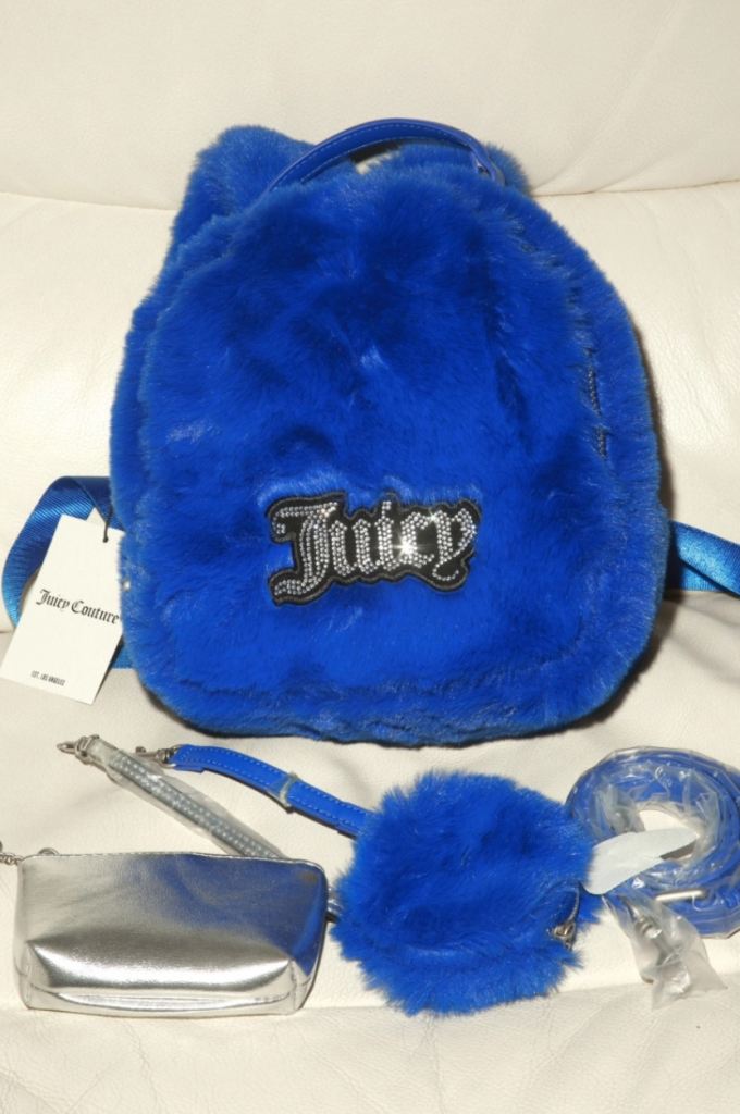 Unisex Juicy couture blue faux fur backpack