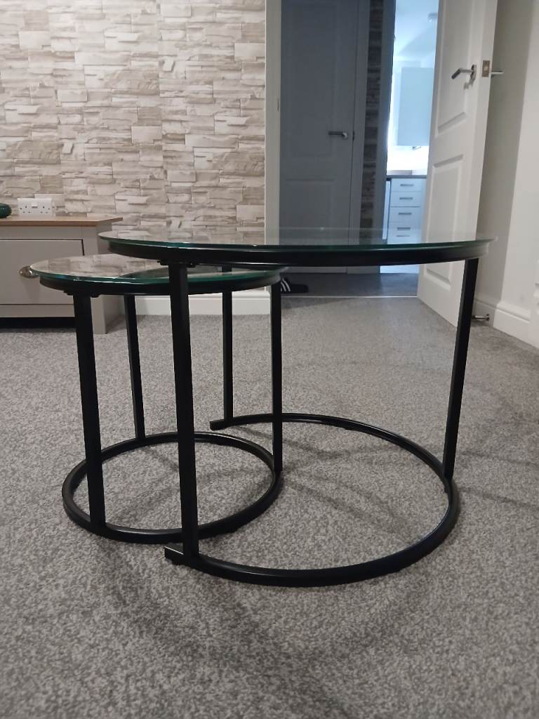 Black Metal and Glass Nest of Tables – Good Condition