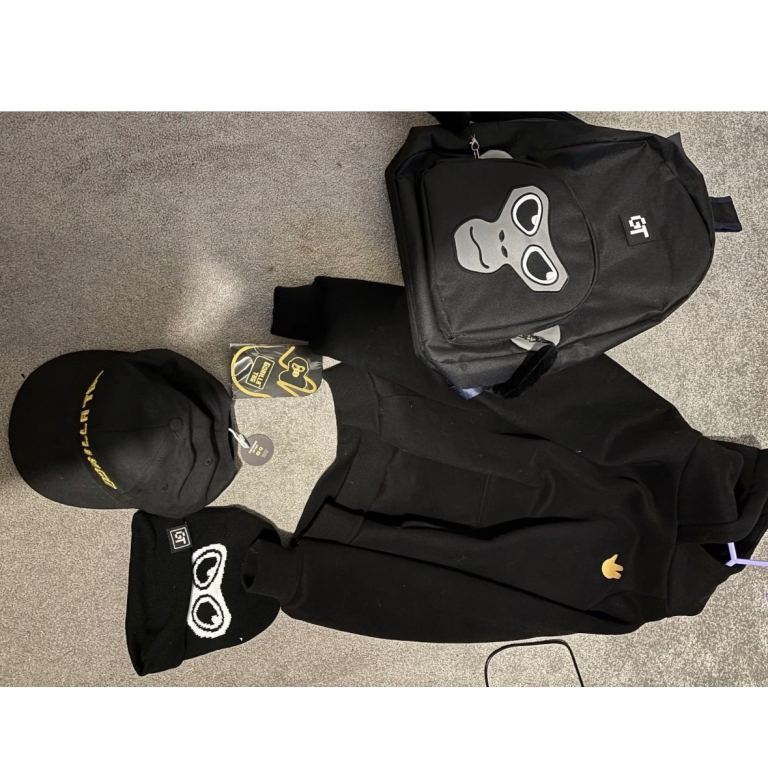 New Black GT Gorilla Wear Hoodie, Beanie, Cap & Backpack Set