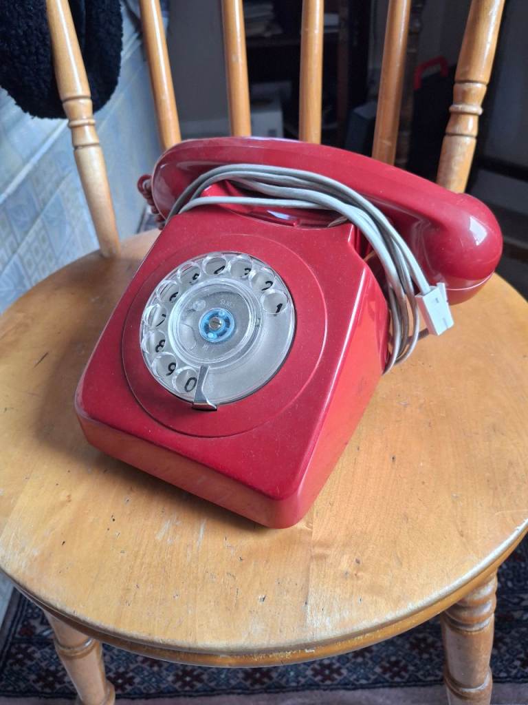 Vintage Red Rotary Dial Telephone – Good Condition