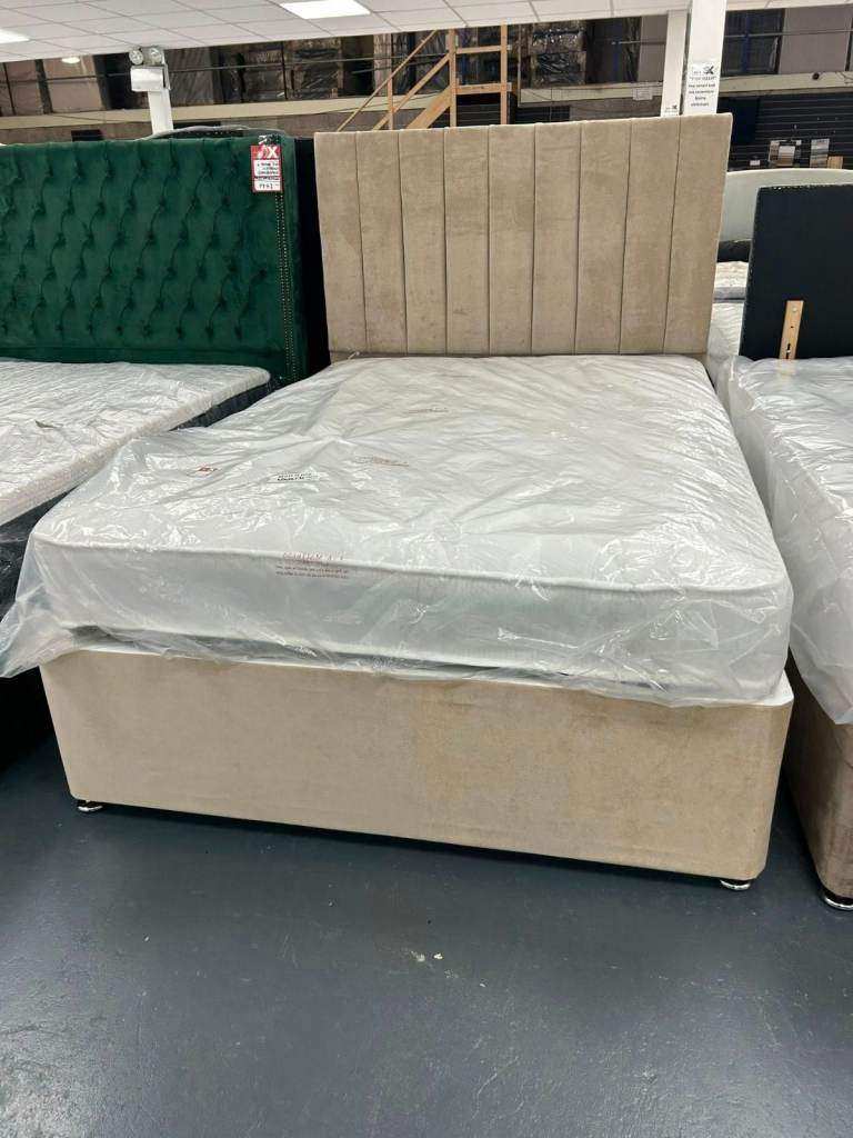 Stylish Panelled Double Divan Bed with Mattress and Storage Drawers COD
