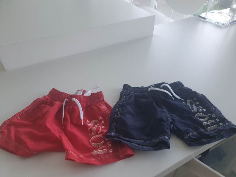 BOSS Kids Swim Shorts - Red & Navy, Good Condition