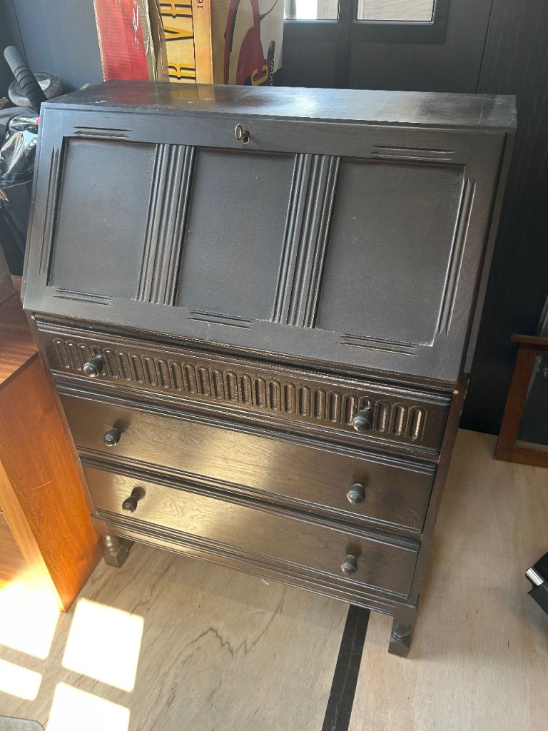 Vintage Wooden Bureau Desk with Drawers