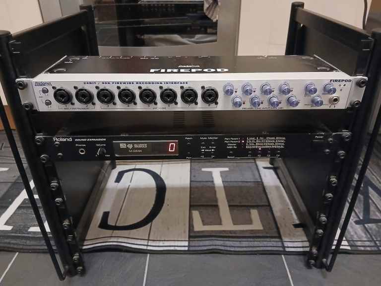 Retro Roland Sound Expansion and Presonus Firepod and Studio Shelving