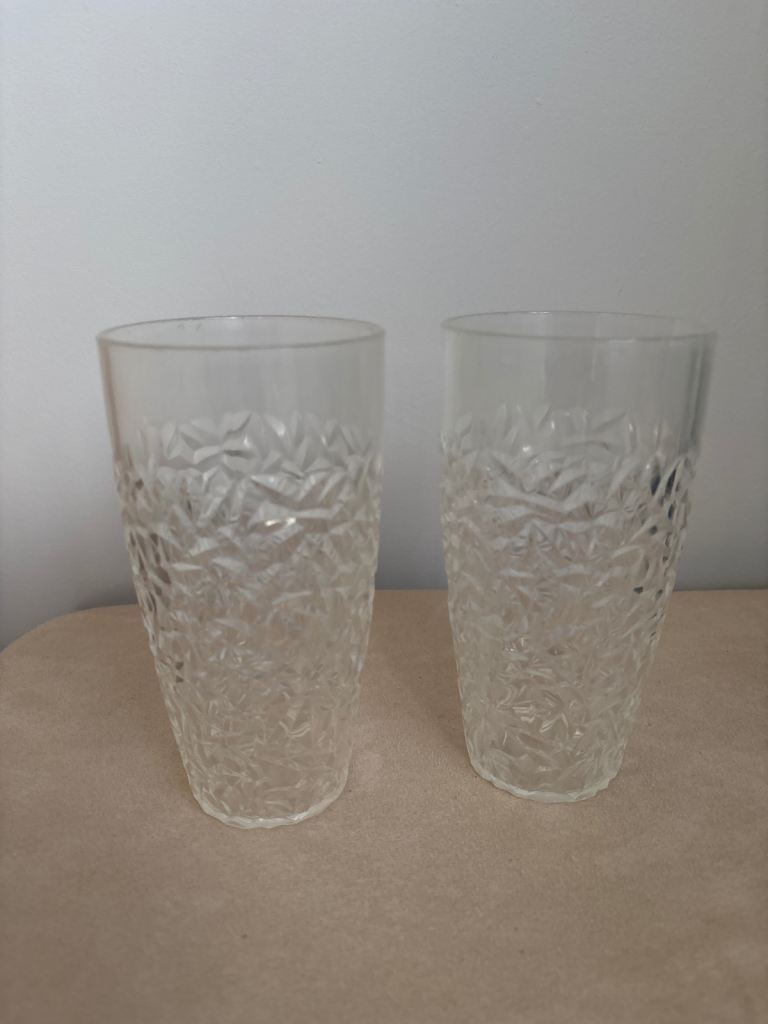 Pair of Textured Glass Tumblers – Clear, Good Condition