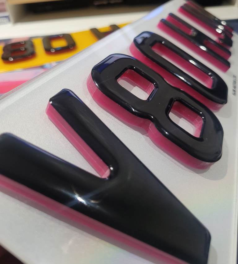 6mm Pink 4D with Black Gel Car Number Plates 