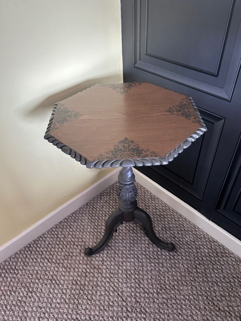Octagonal Wooden Coffee Table with Carved Base 