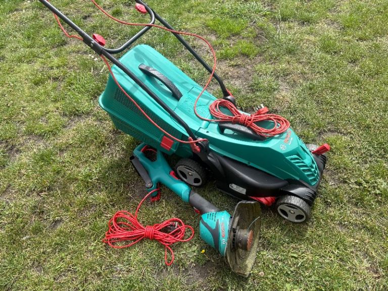 Bosch Rotak lawnmower and Bosch grass strimmer/trimmer