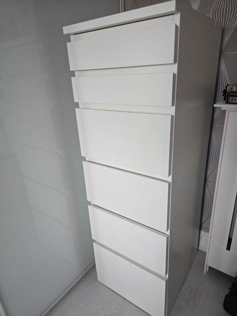 MALM Chest of 6 Drawers White/Mirror Glass 40x123 cm Bedroom Storage Organizer