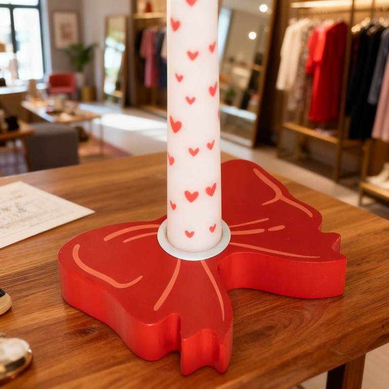 Aesthetic Red Bow Candle Holder & Heart Taper Candle Set Coquette Room Decor
