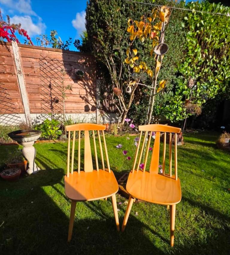 A Pair of Vintage Mid Century Modern Chairs (similar to Ercol Windsor) Made in Poland by Radomsko