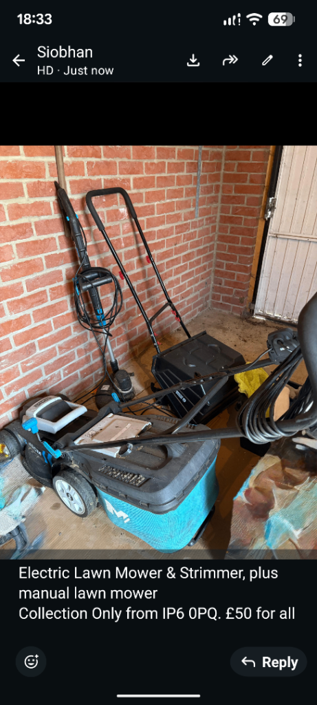 Electric Lawn Mower, Strimmer, and Manual Mower Bundle