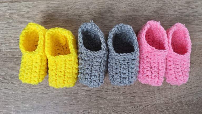 Handmade Crocheted Baby Booties - Yellow, Grey, Pink