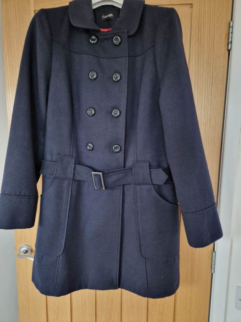 LADIES NAVY DOUBLE-BREASTED  COAT- “GEORGE” BRAND – SIZE 16