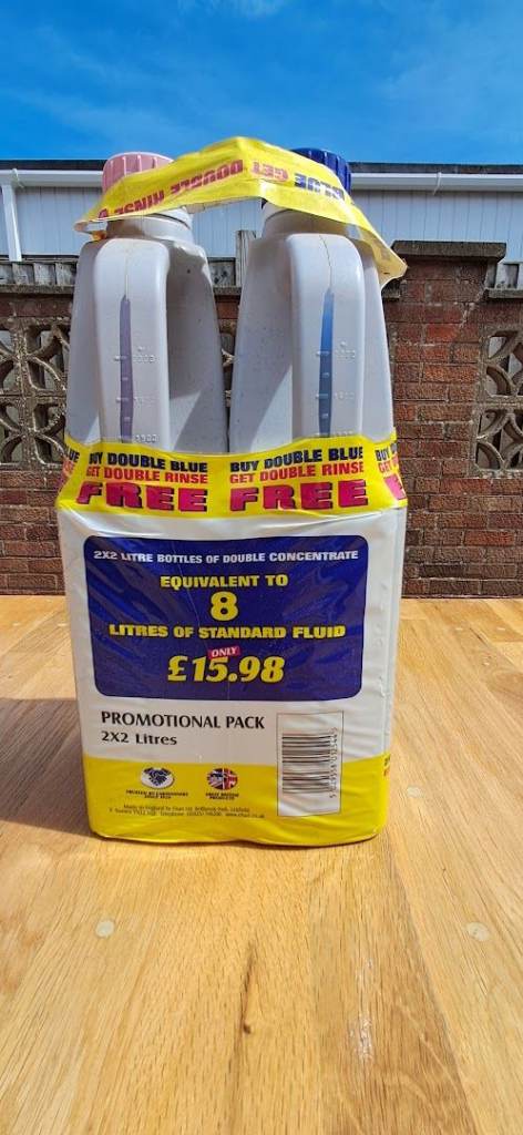 2 x 2 Litres Toilet Fluid for Caravan / Campers (Double BLUE and Double RINSE) BRAND NEW RRP £15.98
