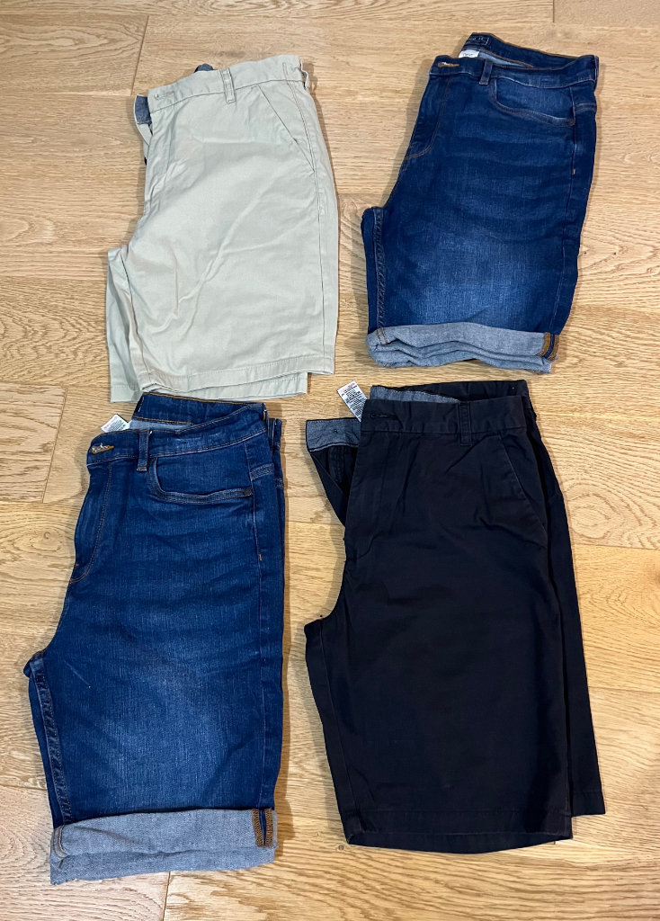 Age 15 clothes bundle - four pairs shorts, two denim and two smart chino