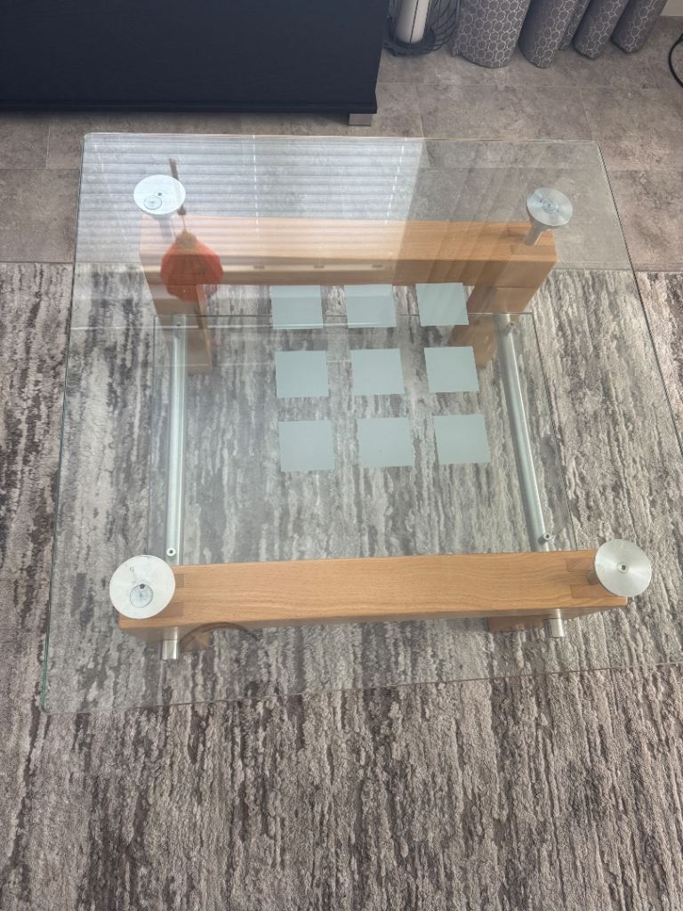 Glass and Wood Coffee Table – Good Condition