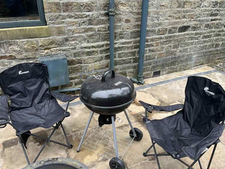 BBQ Grill + Fire Pit + 2 Camping Chairs + Skewers – £75 Bundle