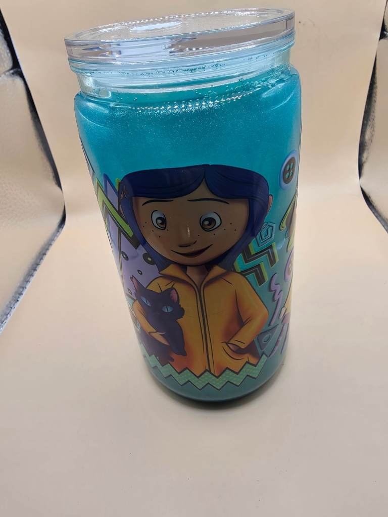 Coraline Themed mica powder  Tumbler with Lid –  New