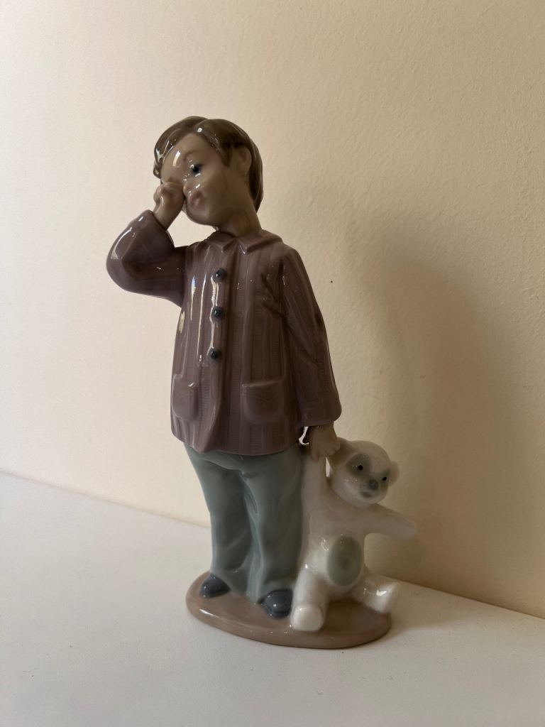 Charming Ceramic Boy nao Figurine with Teddy Bear – Good Condition