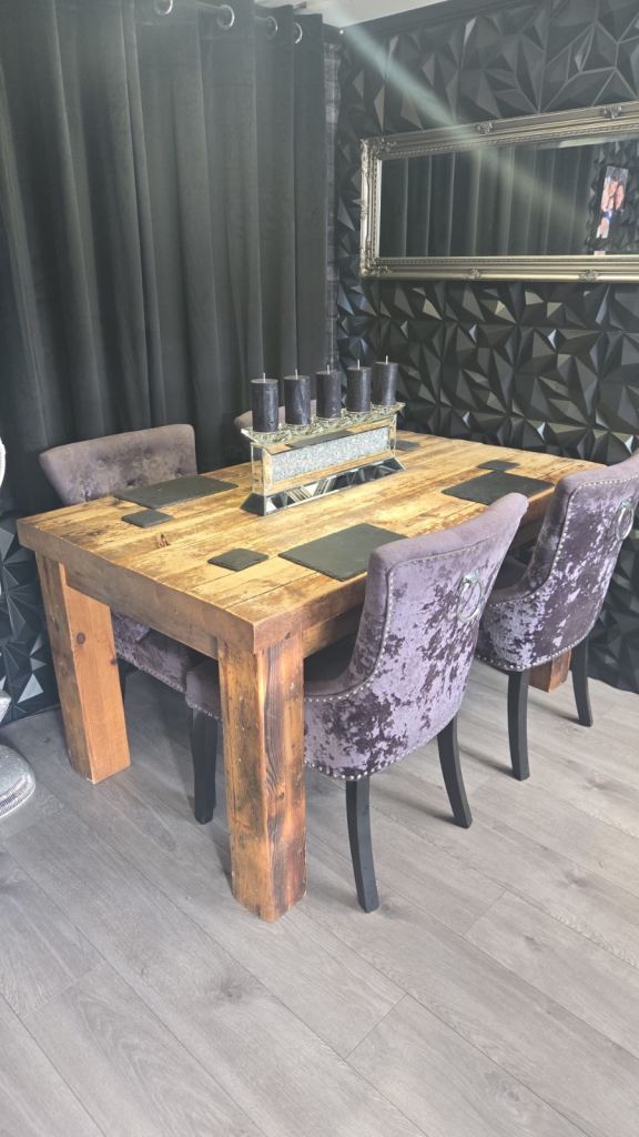 Solid Wood Dining Table with 4 Crushed Velvet Chairs