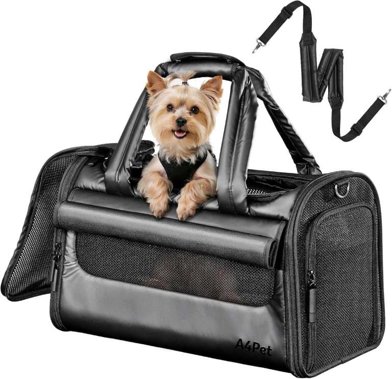 A4Pet Airline-Approved Dog/Cat Carrier with Car Buckles & Roll Window, Foldable, New/Boxed/Sealed
