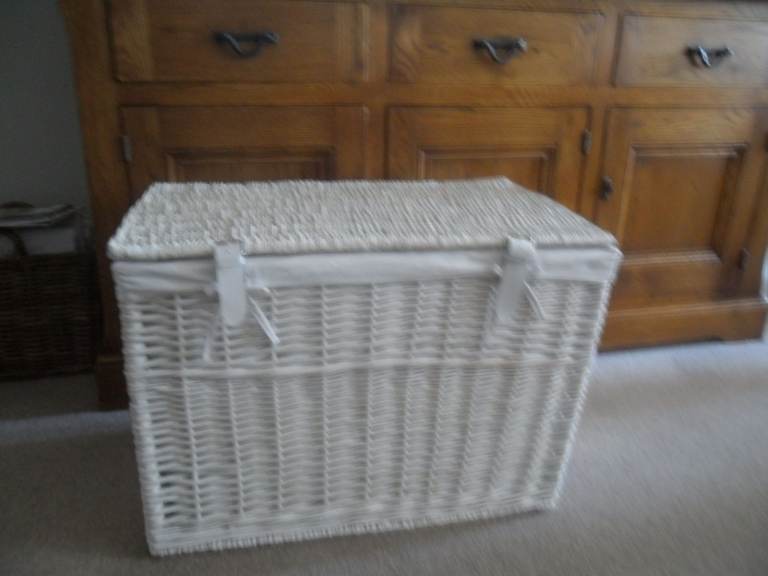 Wicker White Large Trunk with Lining and Leather straps by Terence Conran